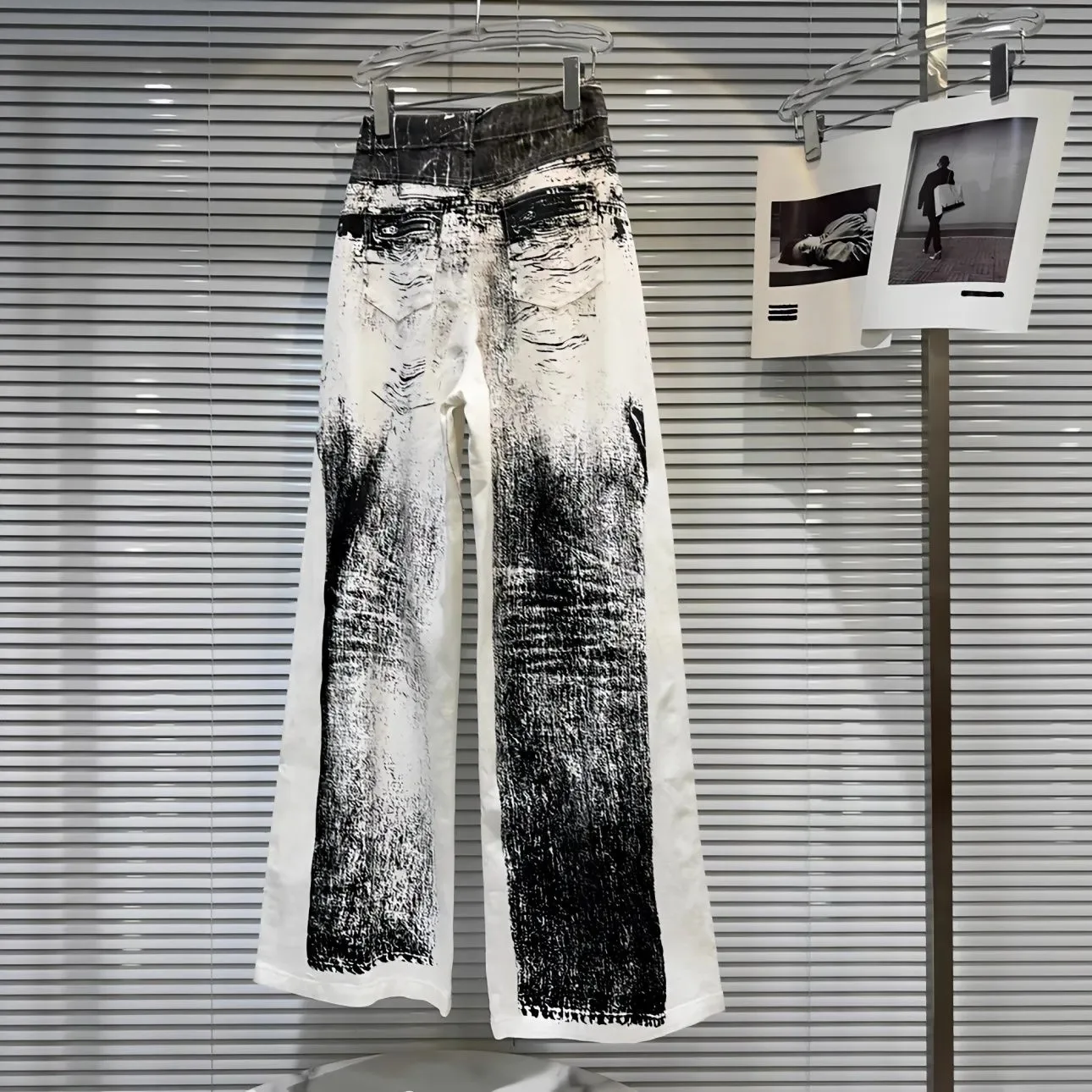 デザインセンス夏新作アメリカンスパイスガールプリント柄カットホールフライドストリートワイドレッグジーンズレディース