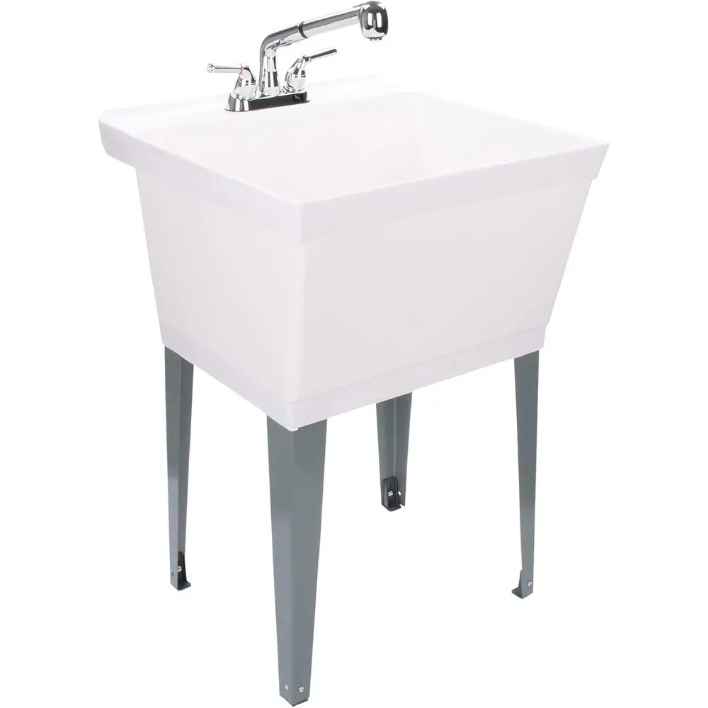 Chrome Sprayer Laundry Tub - Heavy Duty Utility Sink for Washing Rooms, Basements, Garages, and Workshops