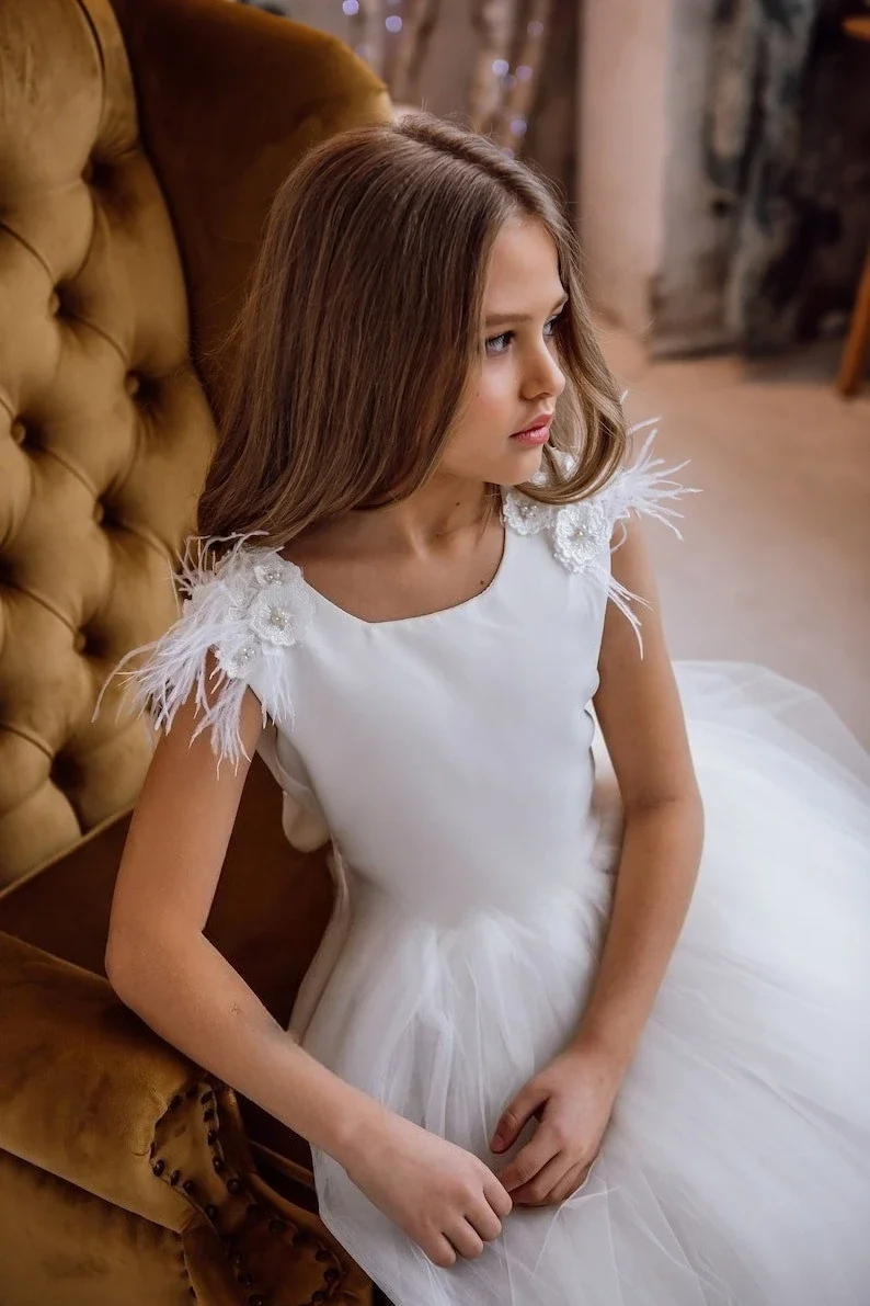 فساتين بيضاء للمناولة الأولى باللون العاجي، فساتين حفلات للفتيات، فستان الأميرة المعمودية #4