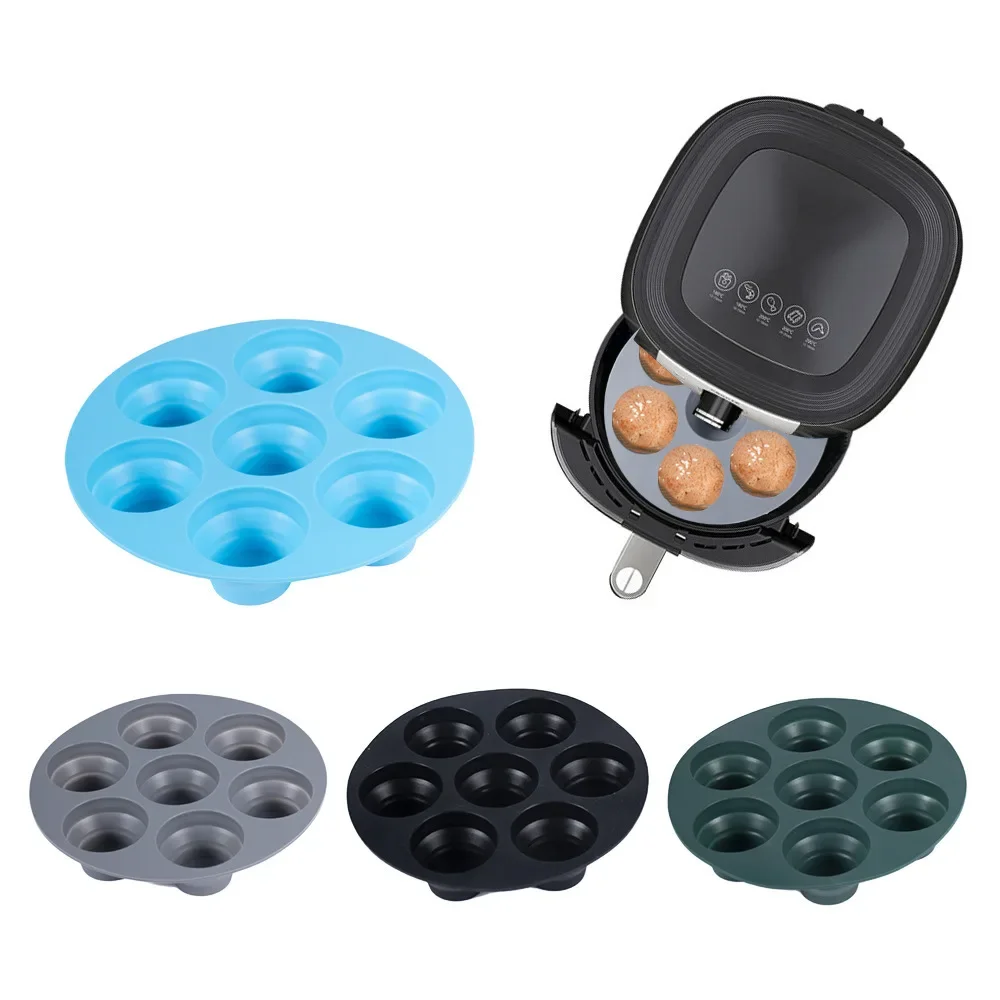 7 Holes Airfryer Silicone Muffin Pan Cupcake Mold Air Fryer Accessories Non Stick Mini Cake Mould Bakeware Accessories Kitchen