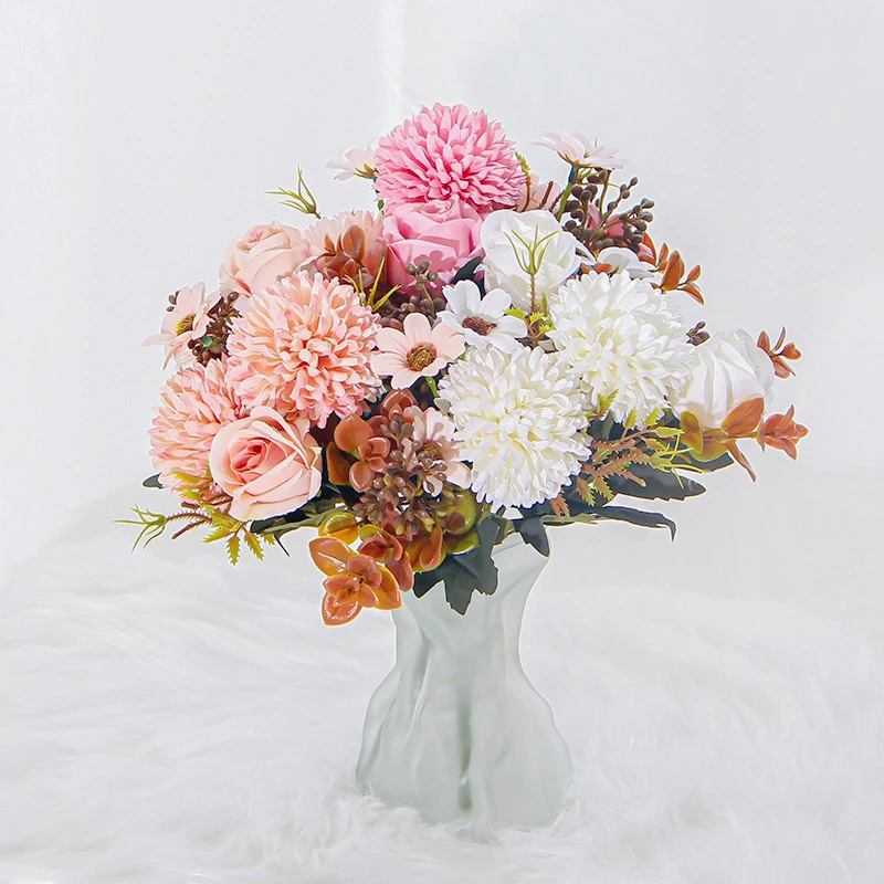1PC Artificial Flowers Cheap New Year's Decoration Wedding Garden Peony Arch Christmas Home Fake Silk Rose Hydrangeas Vase for