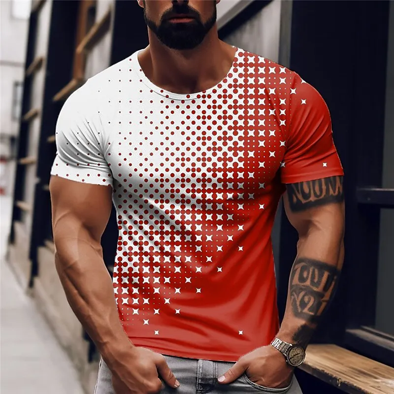 Men's contrasting 3D printed T-shirt, punk short sleeves, casual street clothing designer for men, breathable summer oversized m