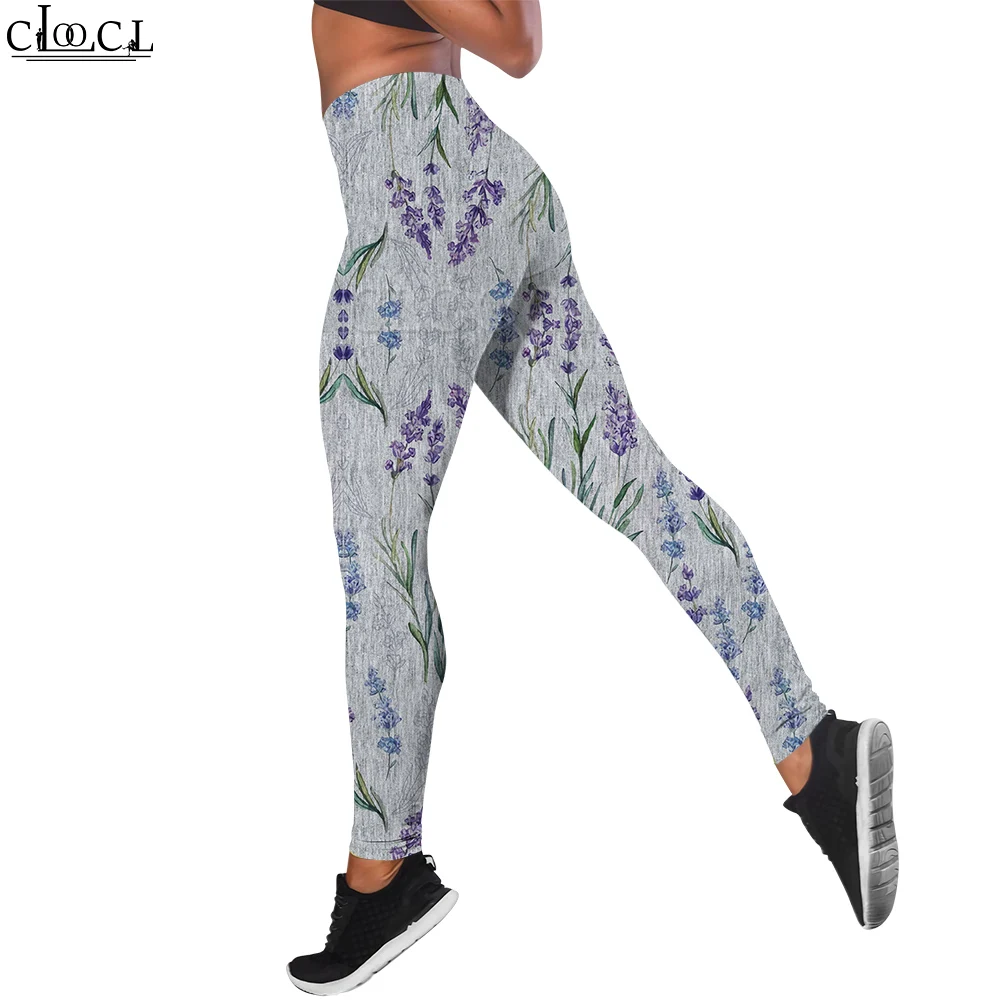 CLOOCL-Leggings con estampado romántico de lavanda para mujer, pantalones con estampado 3D, mallas deportivas elásticas de cintura alta, pantalones de Yoga para correr y Fitness