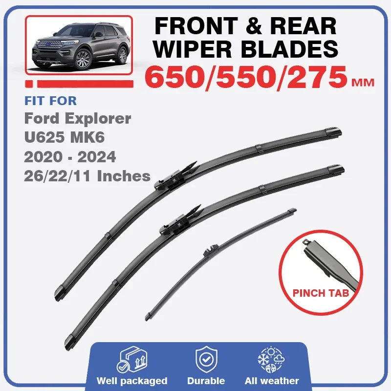 For Ford Explorer U625 MK6 2020 2021 2022 2023 2024 Front Rear Windshield Windscreen Wiper Blades Window Brushes Cutter Rubber