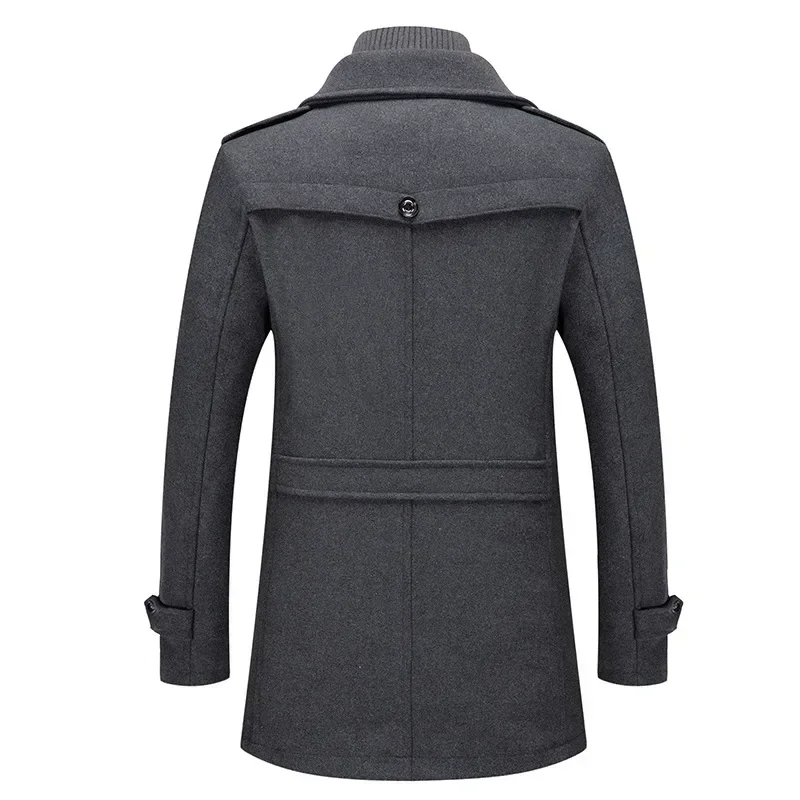 Fashion Middle Long Jacket Male Double Collar Zipper Coat Windbreak  Woolen Overcoat  Autumn Winter Wool Trench Coats