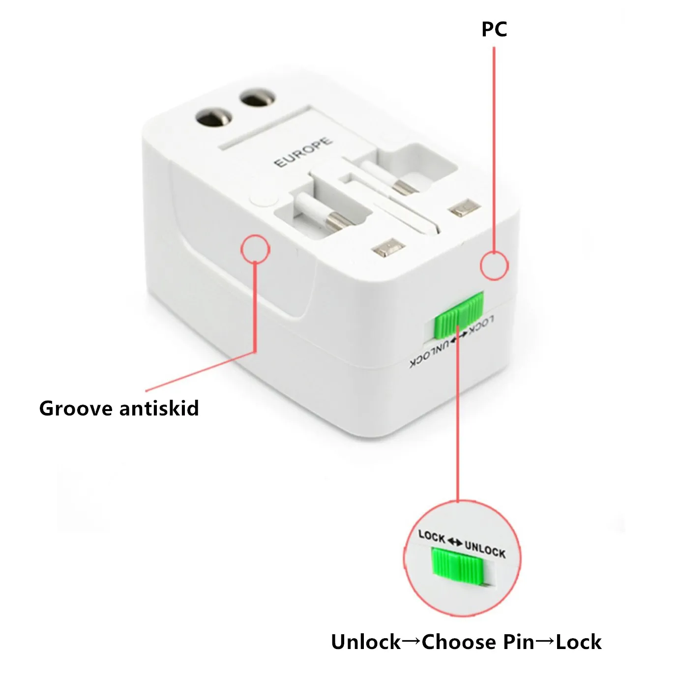 Adaptateur de voyage universel à chargement USB, tout-en-un, convertisseur de courant alternatif, monde international, prise UE, 2 pièces