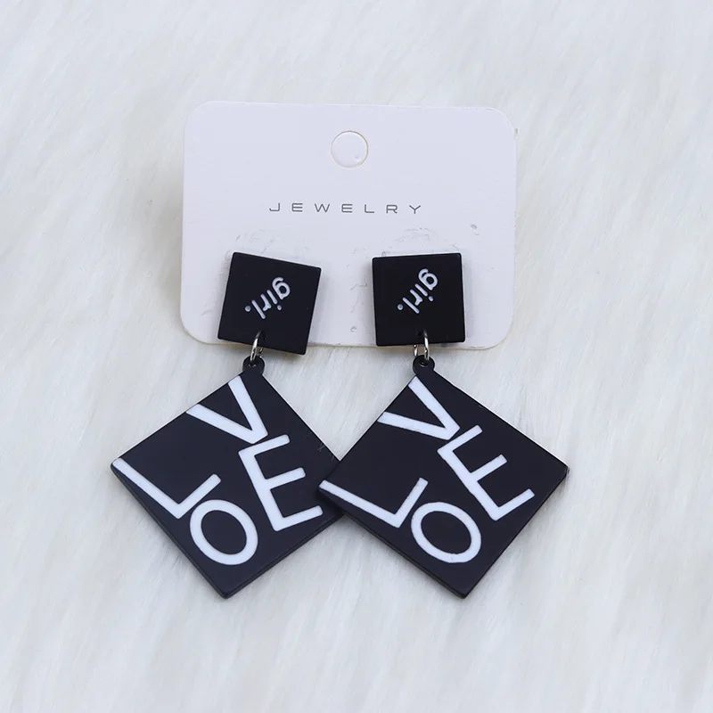 New LOVE Letter Printed Stud Earrings Earrings Popular Square Minimalist Valentine's Day Acrylic Earrings