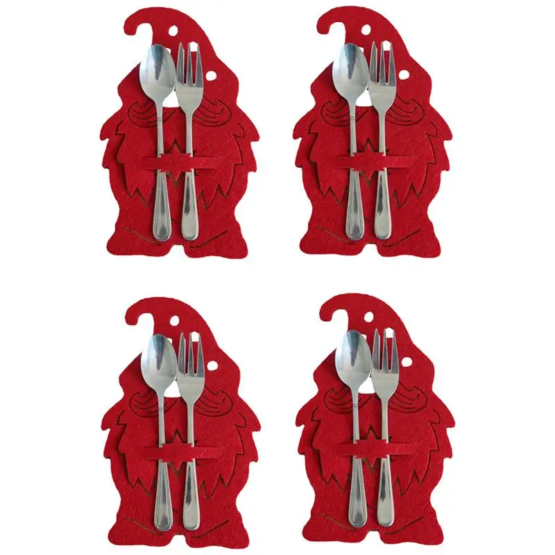 Decoraciones navideñas 2023 Bolsa de soporte para cubiertos de cocina de Santa 4 piezas Bolsillos de cubiertos para árbol de Navidad Decoración de Año Nuevo y Navidad para el hogar