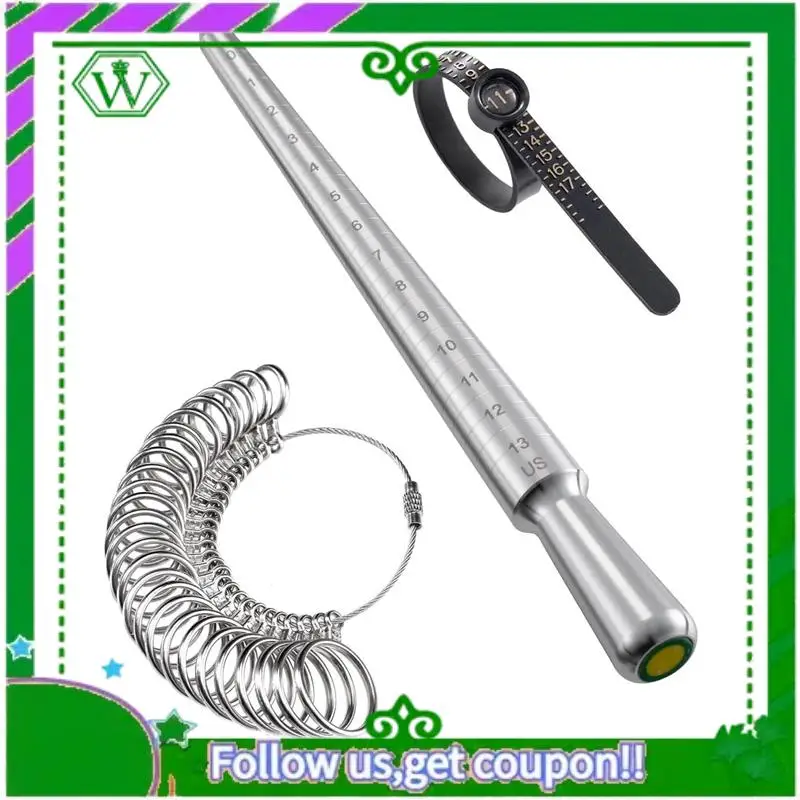 

A18P-Ring Sizer Measuring Tool Kit With Magnifying Glass, Integrated Conical Solid Ring Mandrel Sizer Tools Kit For Ring Repair