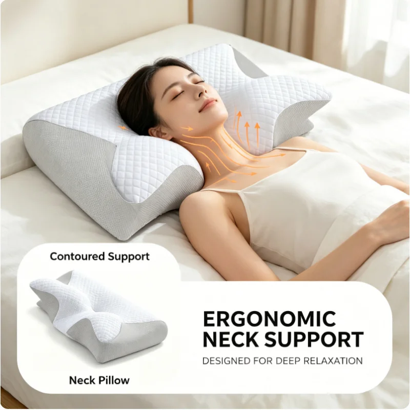 

Memory Foam Cervical Pillow Orthopedic Neck Pain Relief Ergonomic Breathable Support for Side Back Stomach Sleepers