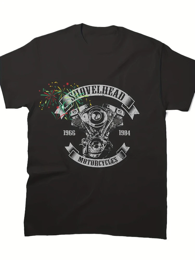 

Vintage Shovelhead Engine Graphic-Classic Shovelhead Design-100% cotton summer O-neck short sleeve printed men's T-shirt.