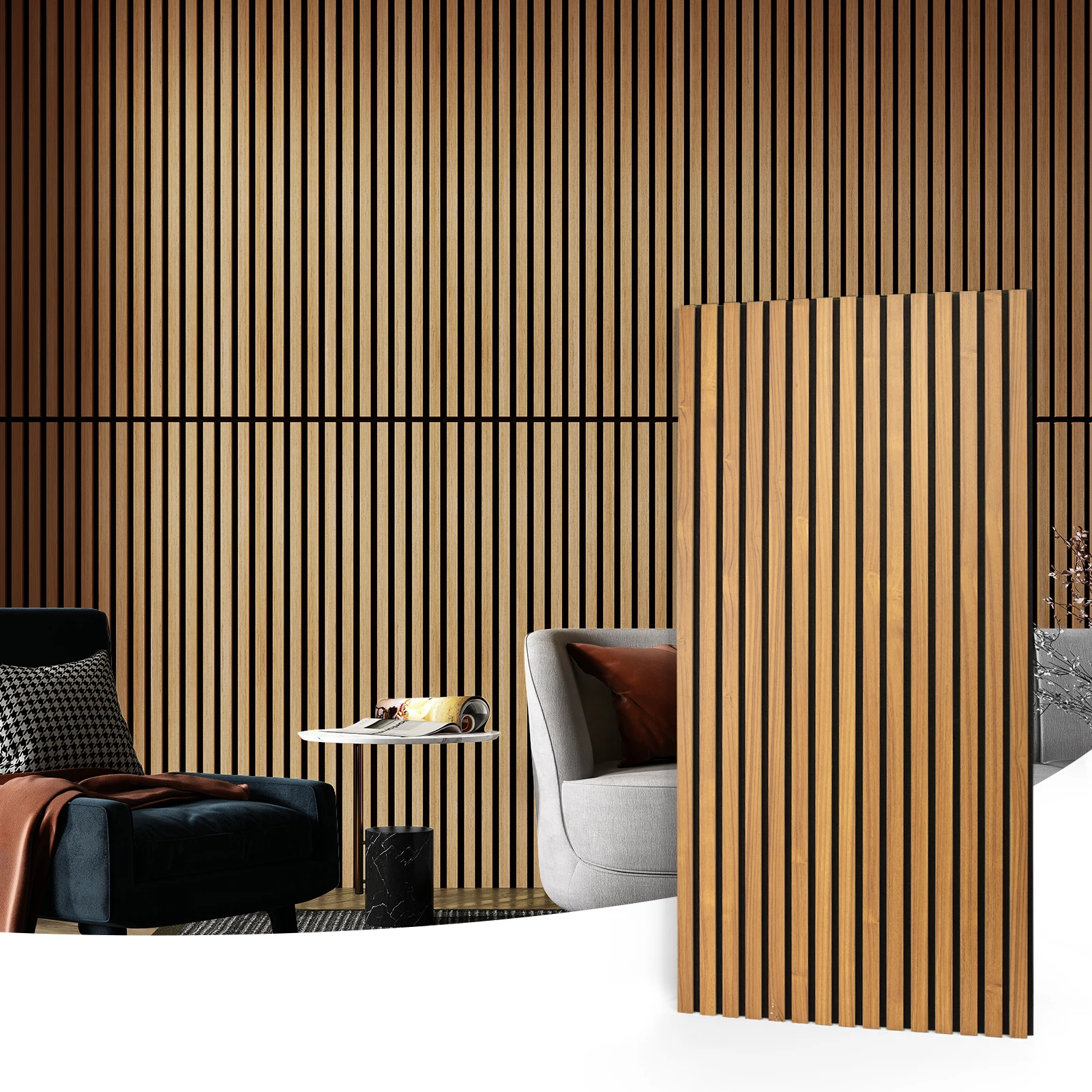 

Art3d 4 Wood Slat Acoustic Panels for Wall and Ceiling - 3D Fluted Sound Absorbing Panel with Wood Finish