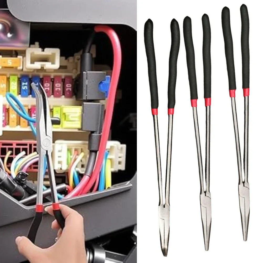 Tip Plier Extra Long Needle Nose Plier 16-inch Straight Head Plier 90° 45° Tip Plier Non-Slip Rubber Handle Extended Pliers