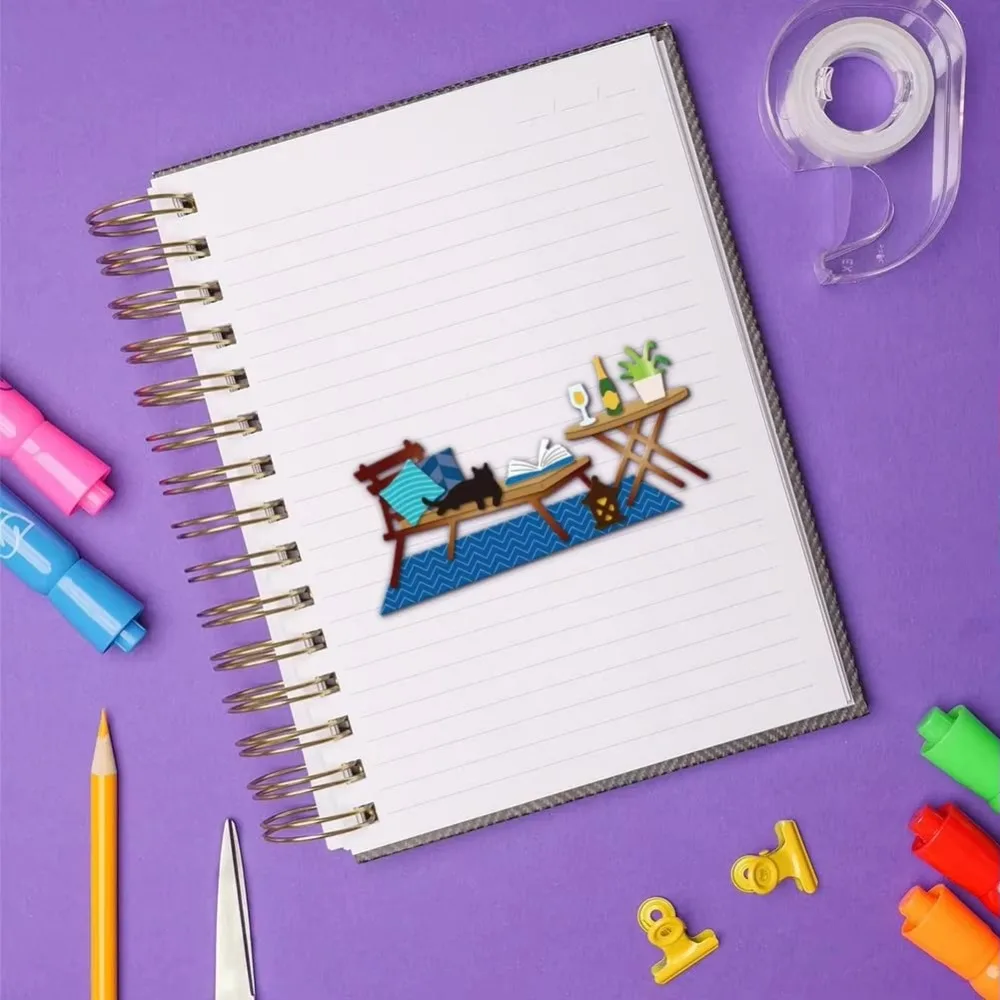Outdoor Table Chairs Cutting Dies for Card Making Furniture Metal Die Cuts Cat Potted Plant Book Cutting Dies Templates