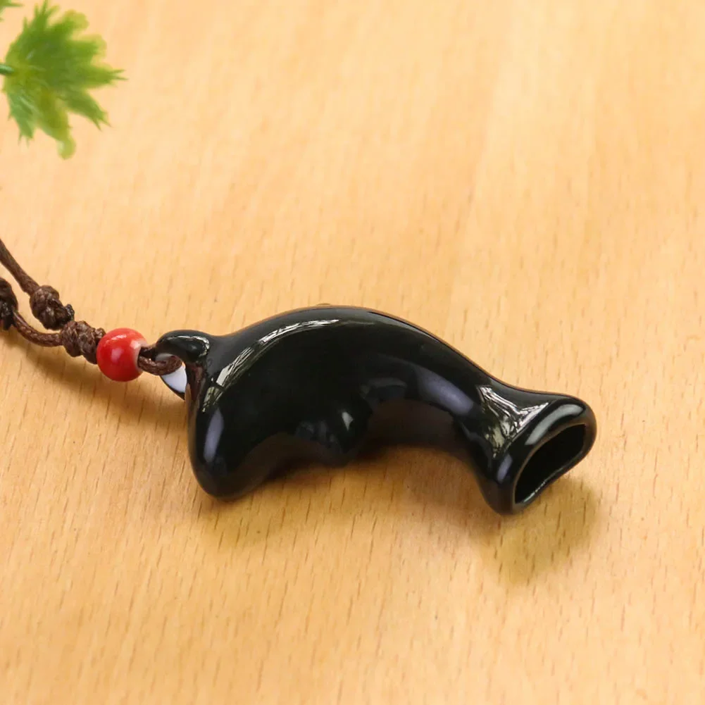 1PC Black White Dolphin Ceramic Pendant Necklace Multifunction Whistle Dangle Child Emergency Rescue Whistle Choker Jewelry Gift