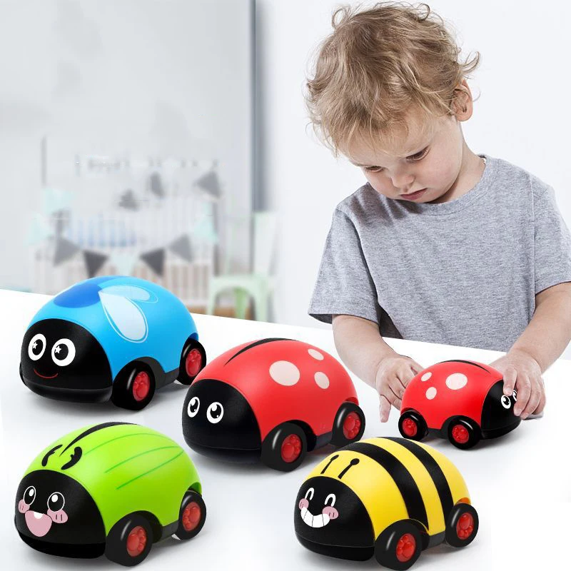 4Pcs Ladybug Shaped Vehicle For Cognitive Pull Back Car Non Battery Powered Fun For Parent Interaction Random Styles For Play