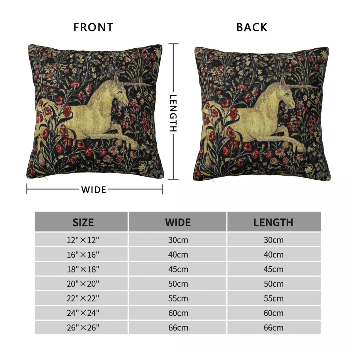 Medieval Unicorn Midnight Floral Pillowcase Polyester Linen Velvet Creative Zip Decorative Pillow Case Sofa Seater Cushion Cover