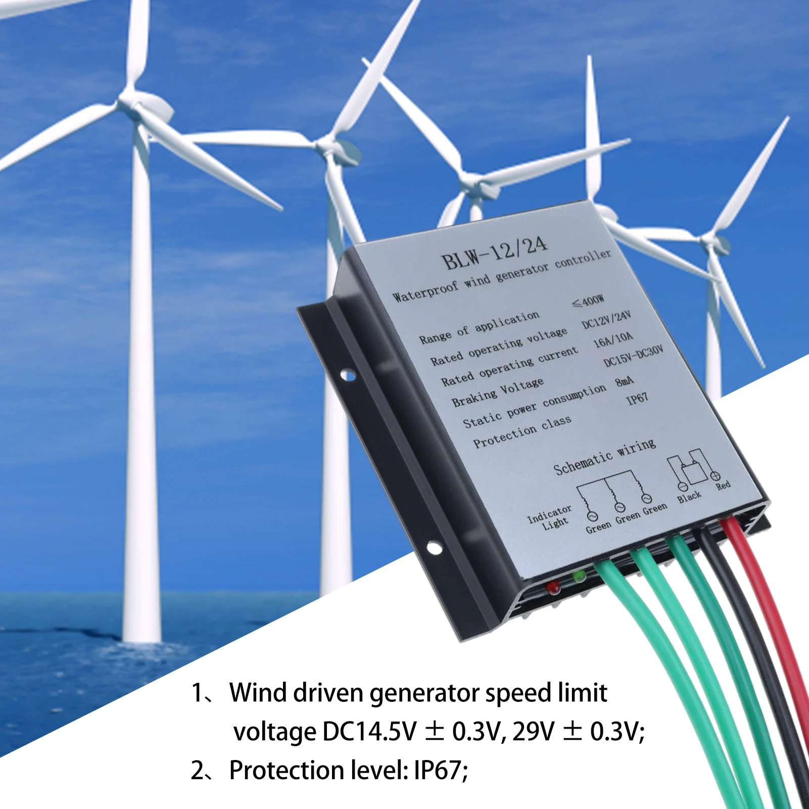 Wind Generator Controller IP67 Waterproof MPPT Battery Charging Regulator for Wind Turbine Systems 12V 24V DC Durable Gear