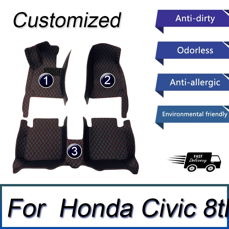 

Custom Automotive Car Floor Mats For Honda Civic 8th gen 2006 2007 2008 Auto Luxury Leather Men Women Car Mats Full Coverage