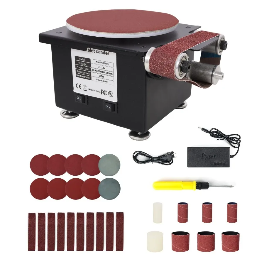 

2 in 1 Mini Belt Disc Sander Bench Grinder Small Spindle Sander Machine for Wood Metal Stone Diy Grinding Adjustable Speed Elec