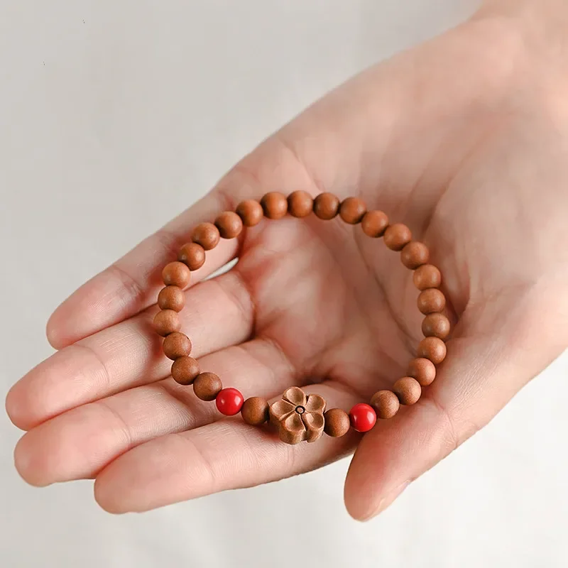 

free shipping Laoshan sandalwood art hand string single circle DIY women cinnabar peach plum Buddha bead bracelet men wholesale