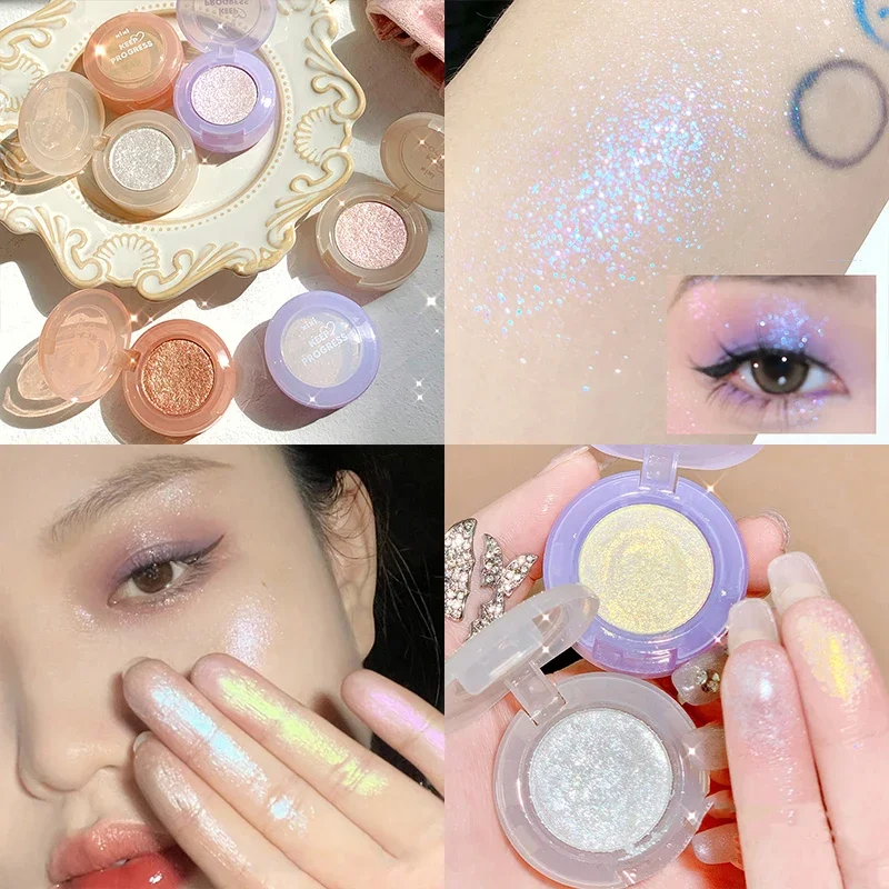 Paleta de resaltadores de diamantes, preciosa sombra de ojos con purpurina, sombra de gusano de seda brillante, maquillaje de ojos para chica tejida de Cowherd