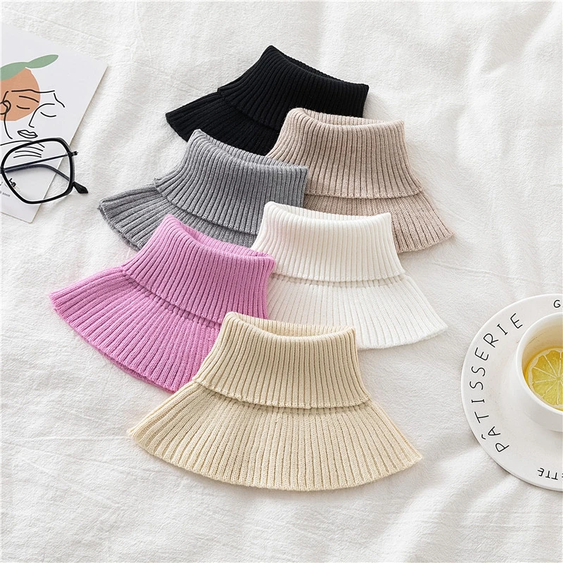 Elastic Knitted False Collar Autumn Winter Warm Neck Protecting Scarf Detachable High Neck Cover Sweater Decoration Accessories