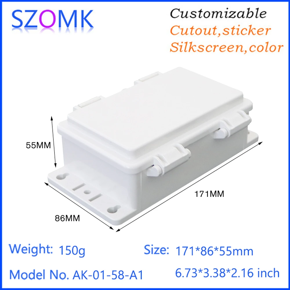 SZOMK AK-01-58 131*82*45mm Custom Ip66 Waterproof Plastic Abs Hinged-Cover Enclosure Case