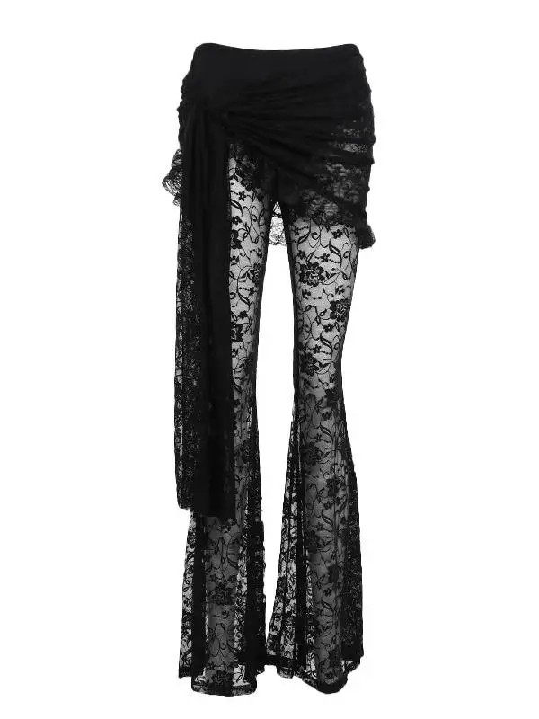 Pantalones acampanados transparentes de encaje para mujer, mallas largas informales de cintura alta para baile, efecto adelgazante, Faion de primavera