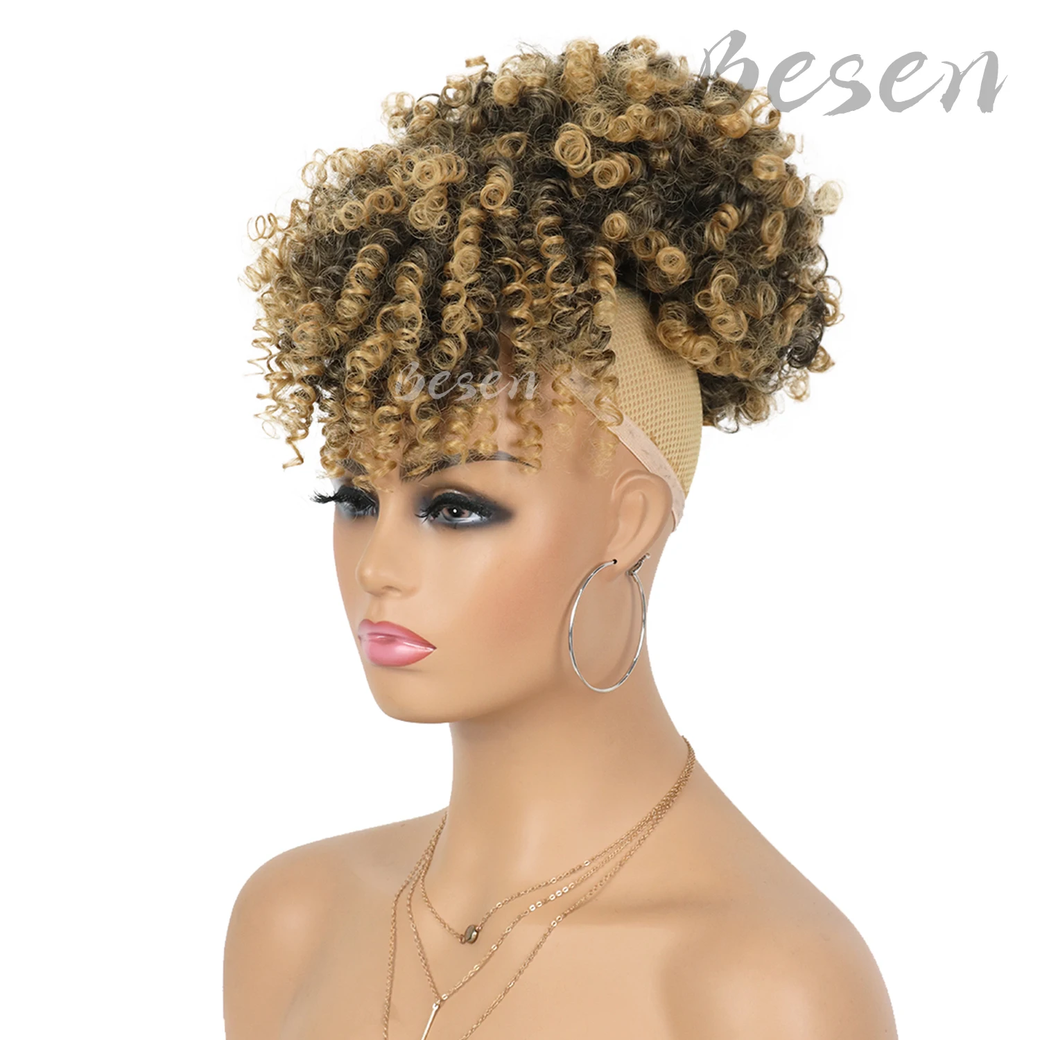Synthetic Drawstring Ponytail with Bangs Afro Puff Hairpiece