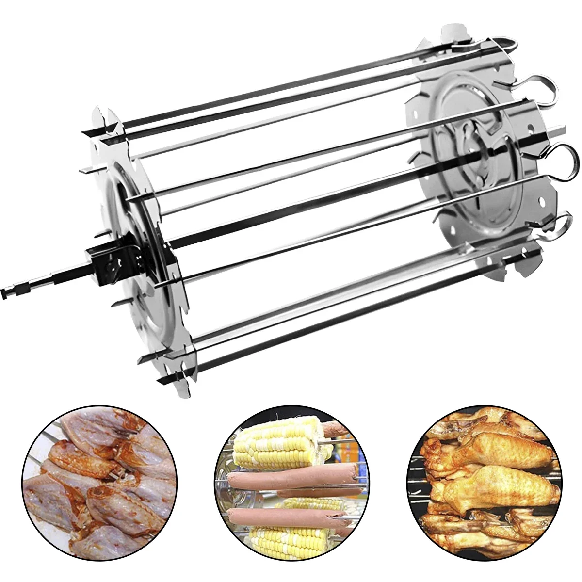 Oven Grill Cage Stainless Steel Meat Skewer Cage Heat-Resistant BBQ Roaster Non-Stick Kebab Maker Meat Skewer Oven Grill Cage