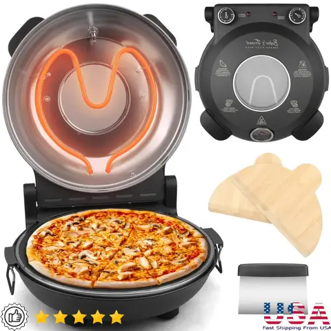 Electric Pizza Oven Indoor 12 Inch Rapid Cooking 800F Countertop Pizza Maker Machine Non Stick Ceramic Bakeware Easy Cleanup