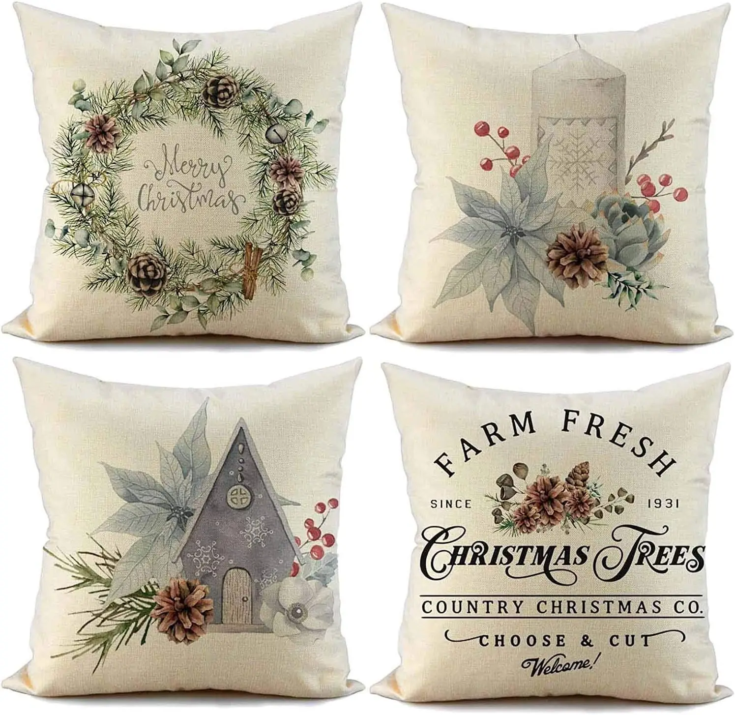 Christmas Candi Garland Farmhouse Decorative Throw Pillow Cover  Xmas Decorations Winter Holiday Cushion Case for Home