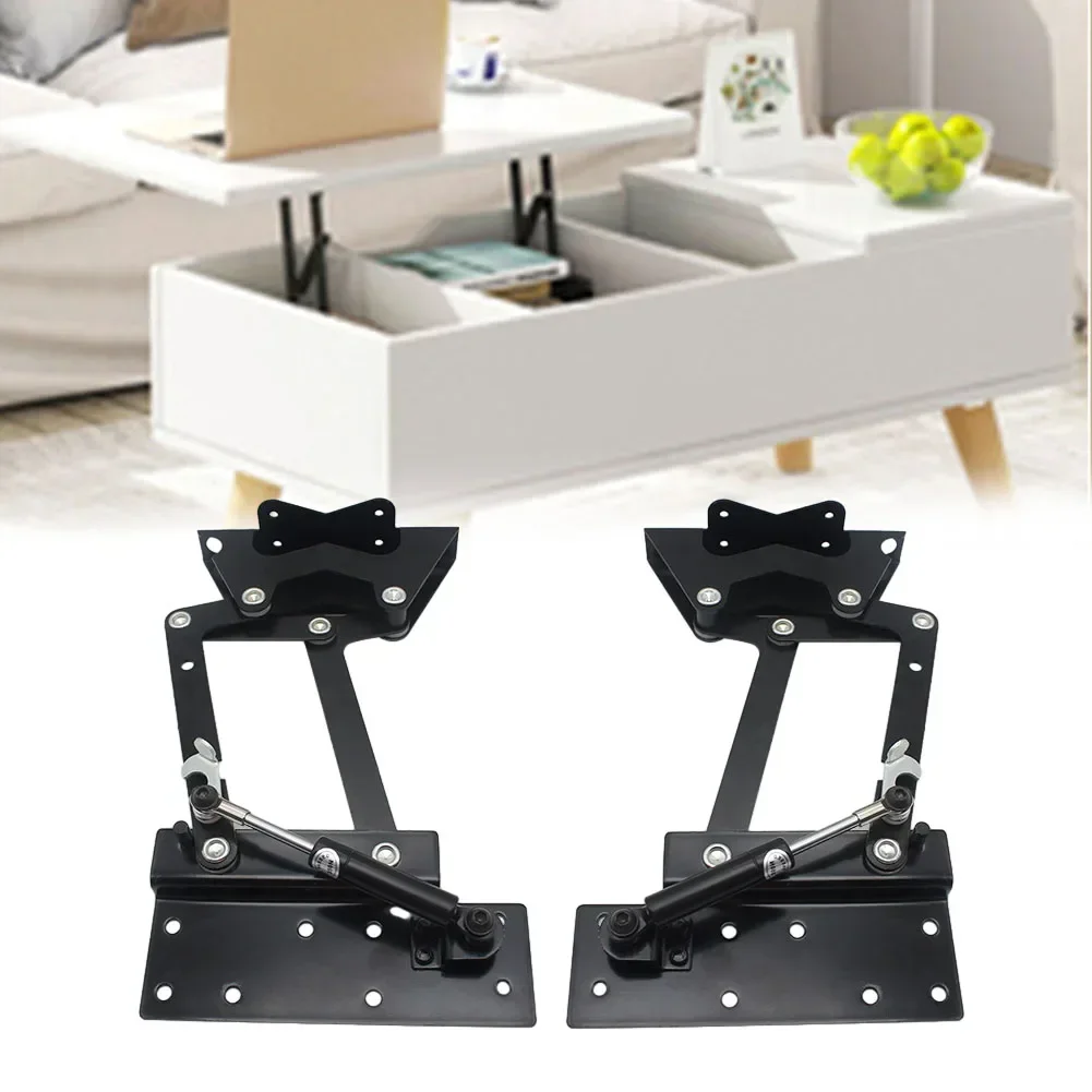 1, 1Pair Multifunctional Pneumatic Soft Folding Fitting Rack Bracket for Coffee Table, Dining, Writing, Meetings Black