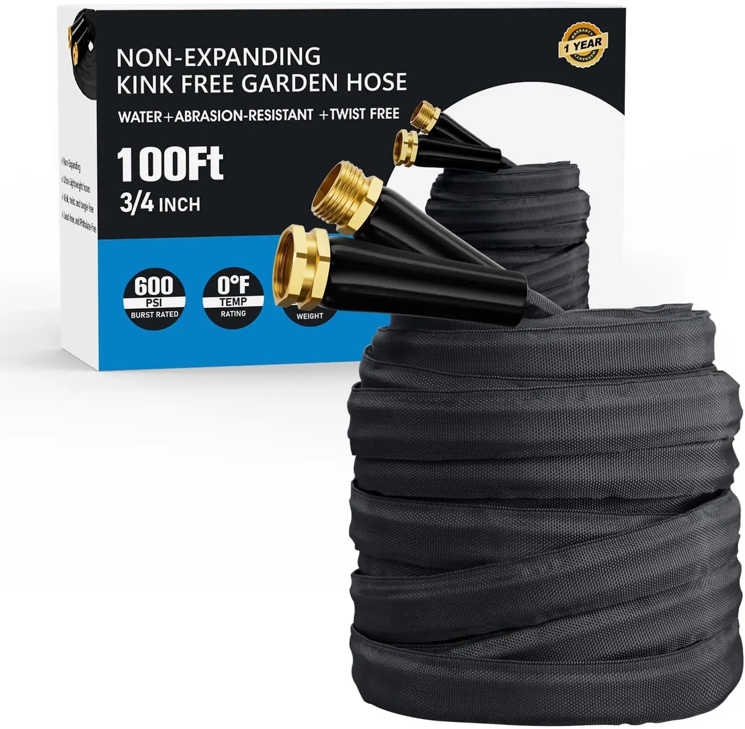 

Upgraded 100FT Non-Expanding Garden Hose, Lightweight, Flexible, Burst-Resistant, Lead-Free, Anti-Kink