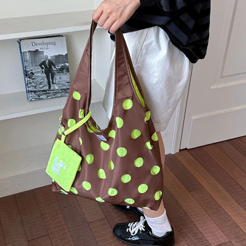 Polka Dot Schultertasche mit passender Handtasche, Damen-Handtasche im Colorblock-Design, leichte, lässige, vielseitige Pendler-Tragetasche – Detail 12