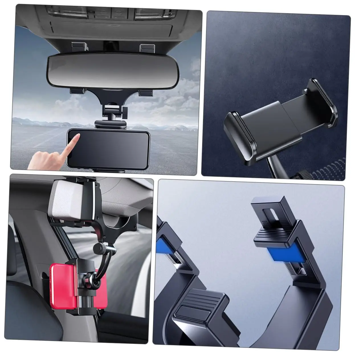 Rearview Mirror Phone Holder for Car Free Rotation Adjustment Phone Mount Stable Gripper Smartphone Navigation Bracket