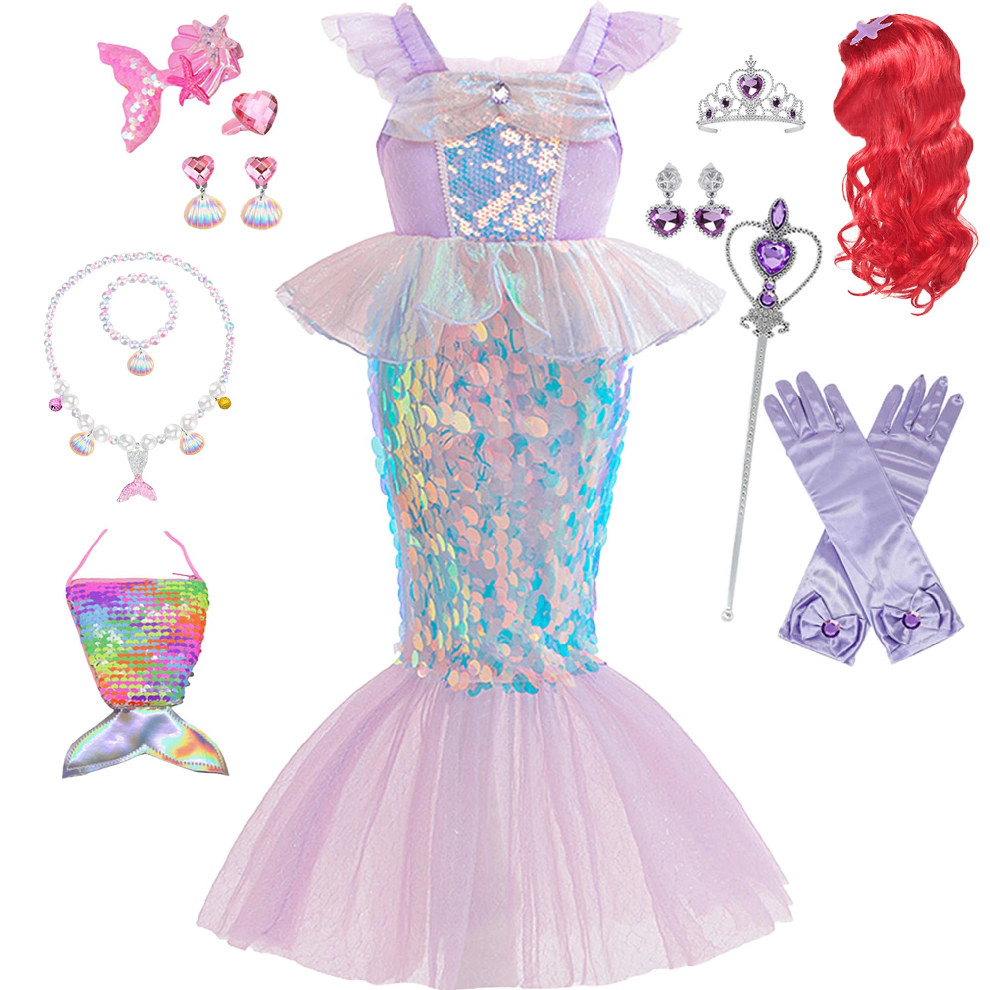 Little Mermaid Ariel Dress for Girl Princess Costumes Carnival Cosplay Birthday Party Dress for Kids Halloween Mermaids Clothing