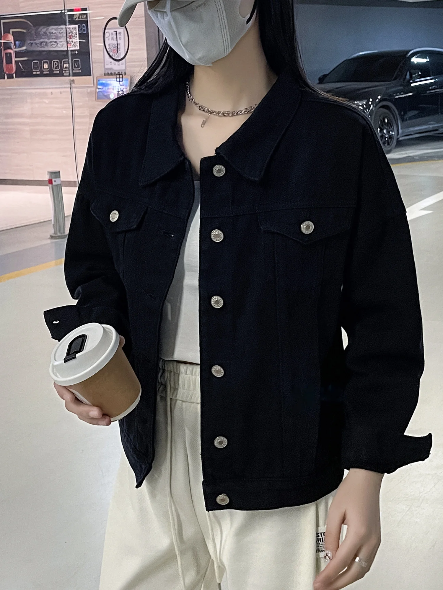 블라 데님 재킷 여성용 롱 슬리브 가을 신상 레트로 스트레이트 컷 코트 작은 체형용