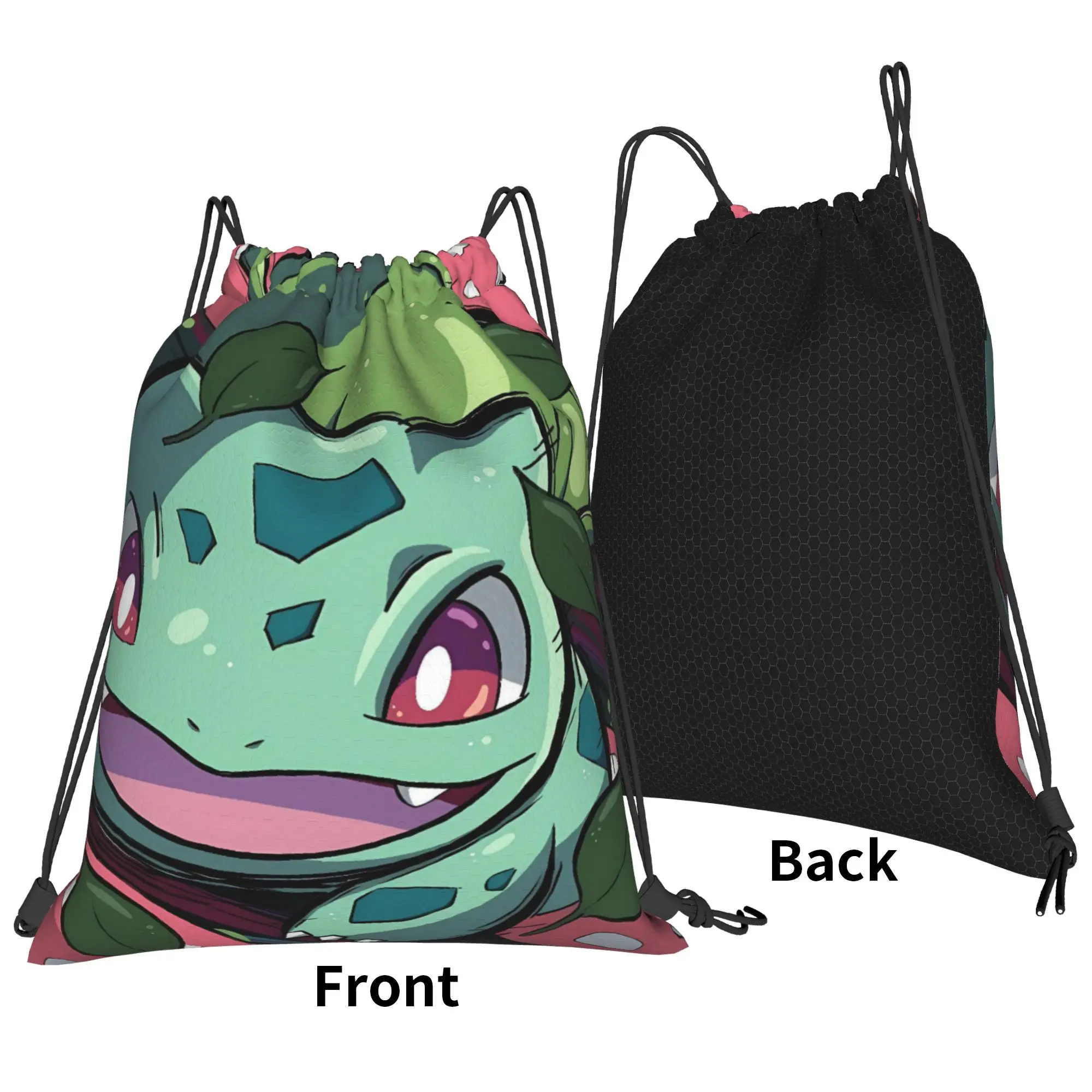 Bulbasaur Close Anime Drawstring Bag  Waterproof Retro Backpack Sports Camping Sackpack String Bags For Men