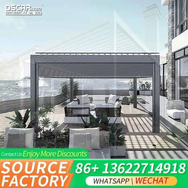 Customizable Outdoor Aluminium Shade With Waterproof Cover And Bioclimatica System Motorized For Garden Patio Courtyard pergola