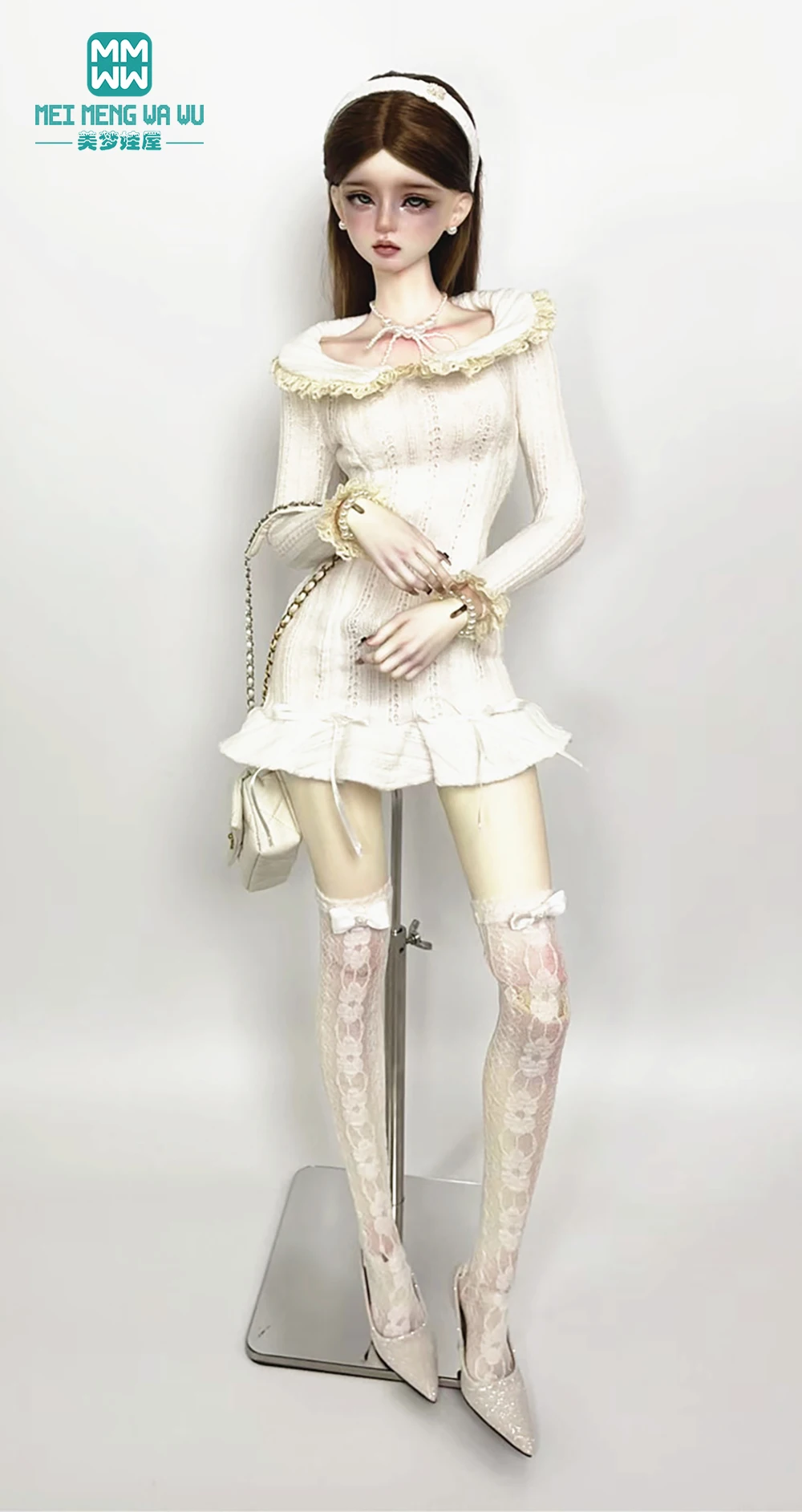 Passend für 1/3 1/4 BJD DD SD MSD Puppenkleidung Modisches Spitzenkleid mit großem Kragen Spielzeug Geschenk