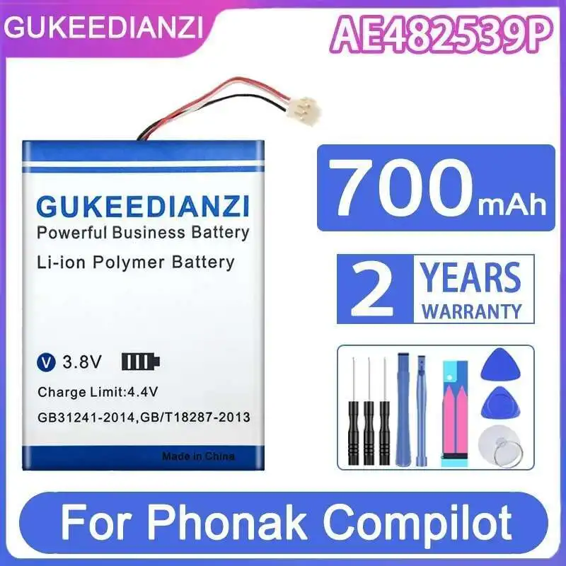 

Прочный аккумулятор AE482539P для Phonak Compilot II, 3-проводной, 700 мАч, надежная сменная батарея