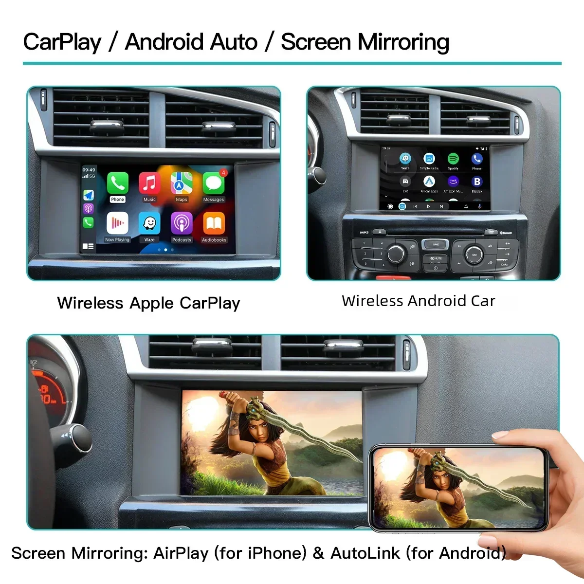 AUTOABC Wireless Carplay and Android Auto for Peugeot 208 308 508 3008 Citroën C4 DS3 DS4 DS5 SMEG System Multimedia Accessories