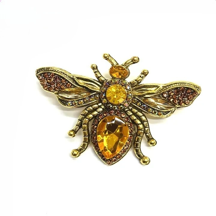 Women Fashion Crystal Bee Brooch Pins Antique Metal Rhinestone Insect Brooches Multi Colors Decorative Badge Jewelry Gift