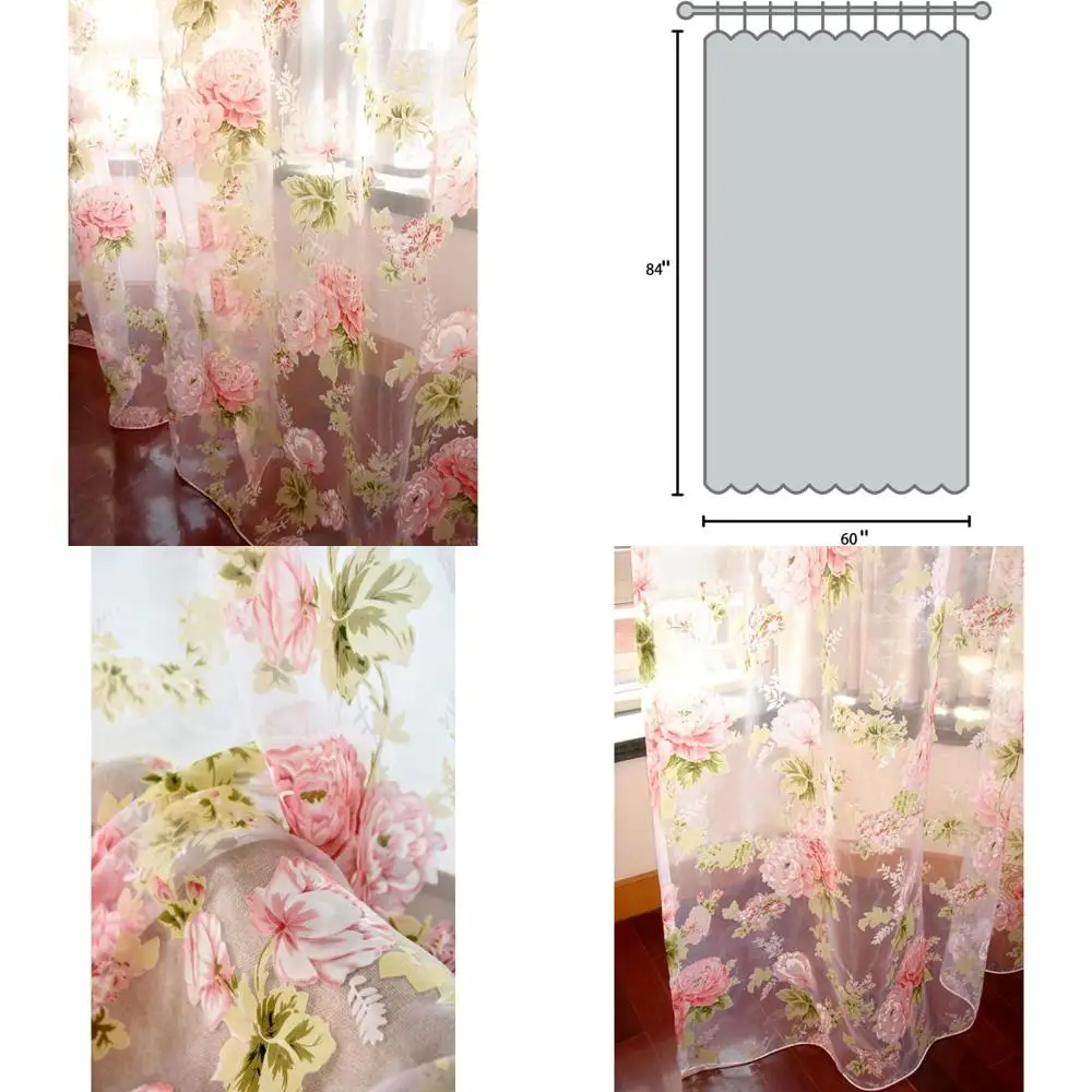 

Elegant Rod Pocket Sheer Curtains Set, 120 Inches Wide with 60 Inch Panels Each, Pink Floral Design for Natural Light Filtering