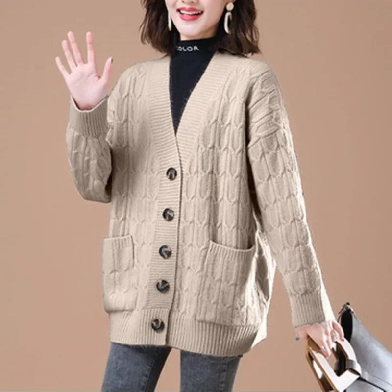 Women\'s Clothing Fashion Button Knitted Cardigan 2023 Autumn Winter New Commute All-match Long Sleeve Solid Color Sweaters Coat