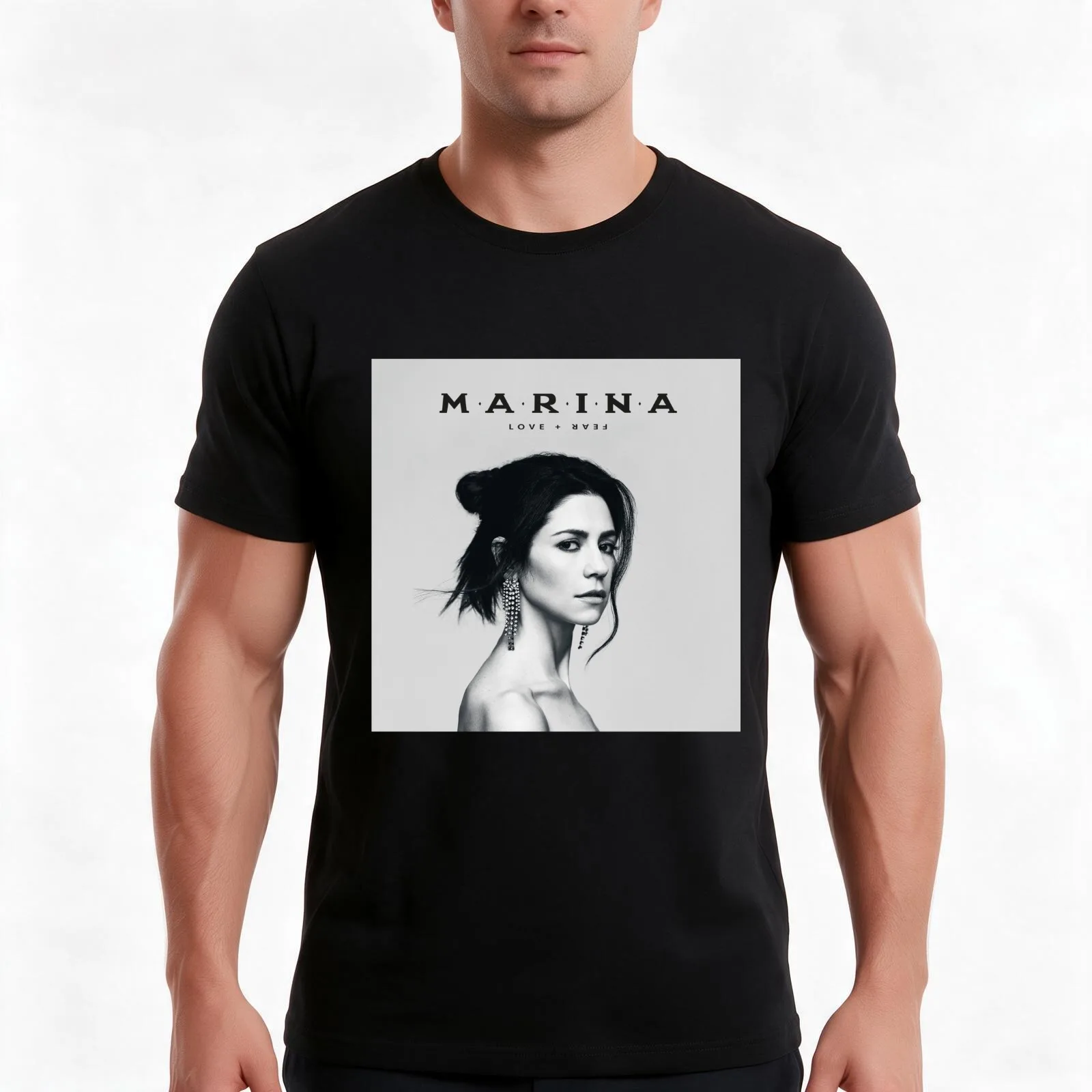 MARINA - LOVE + FEAR T-Shirt, Summer Casual Cotton Tee, Oversized Streetwear Tops, Vintage Graphic Print, Loose Fit Short Sleeve