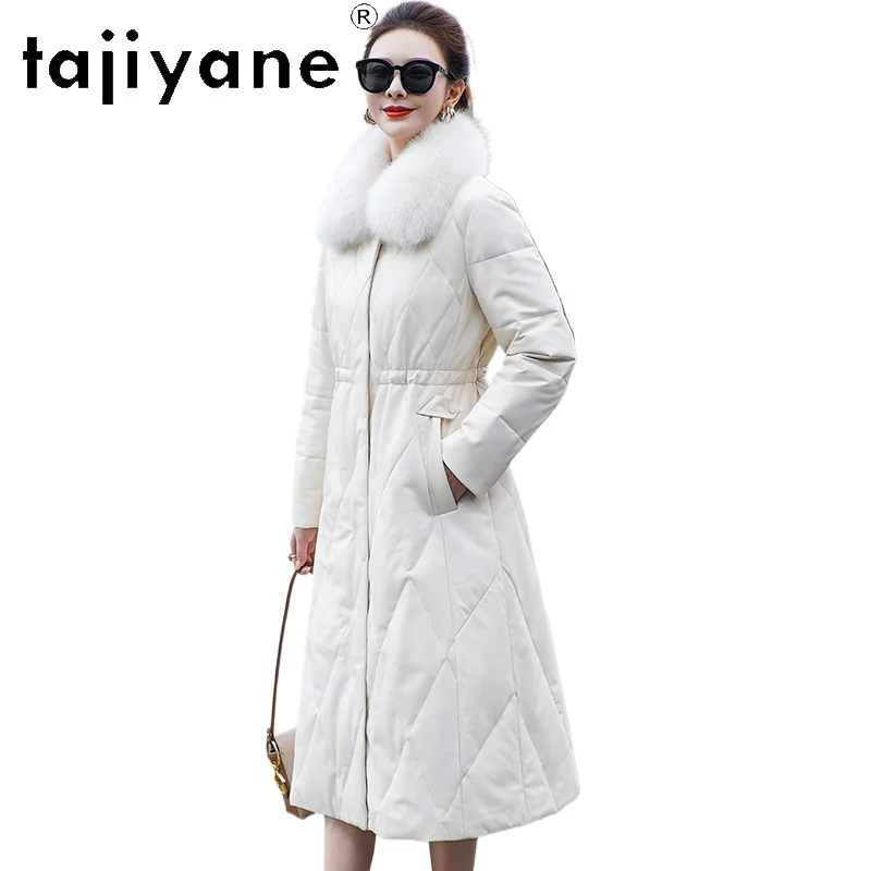 TAJIYANE 100% manteau en duvet d'oie en peau de mouton femmes col de fourrure de renard vestes longues en cuir véritable veste bouffante vêtements d'hiver 2025 