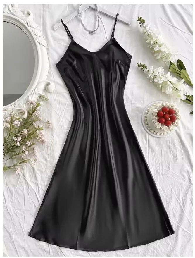 Elegante camisón de noche para mujer, sexy, cómodo y de corte largo, pijama de color liso para mujer.